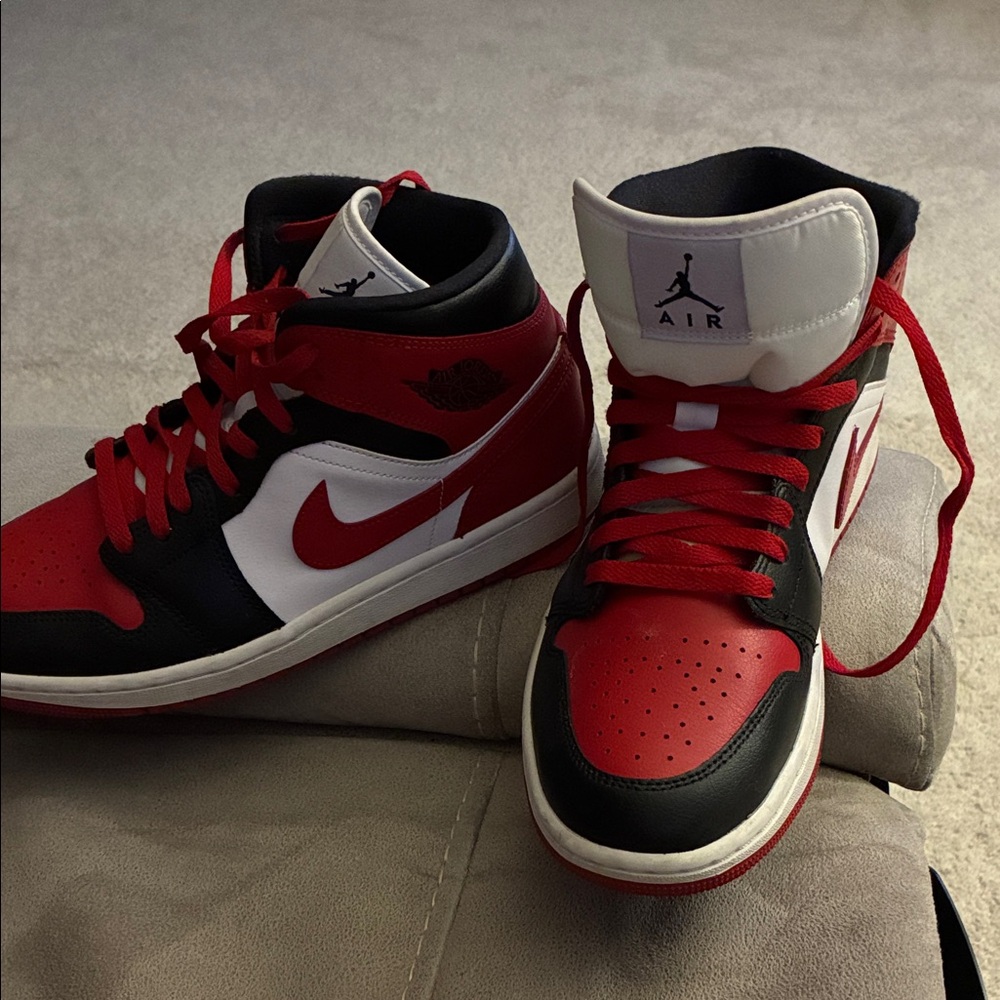 Jordan-Red, Black, and White Sneakers